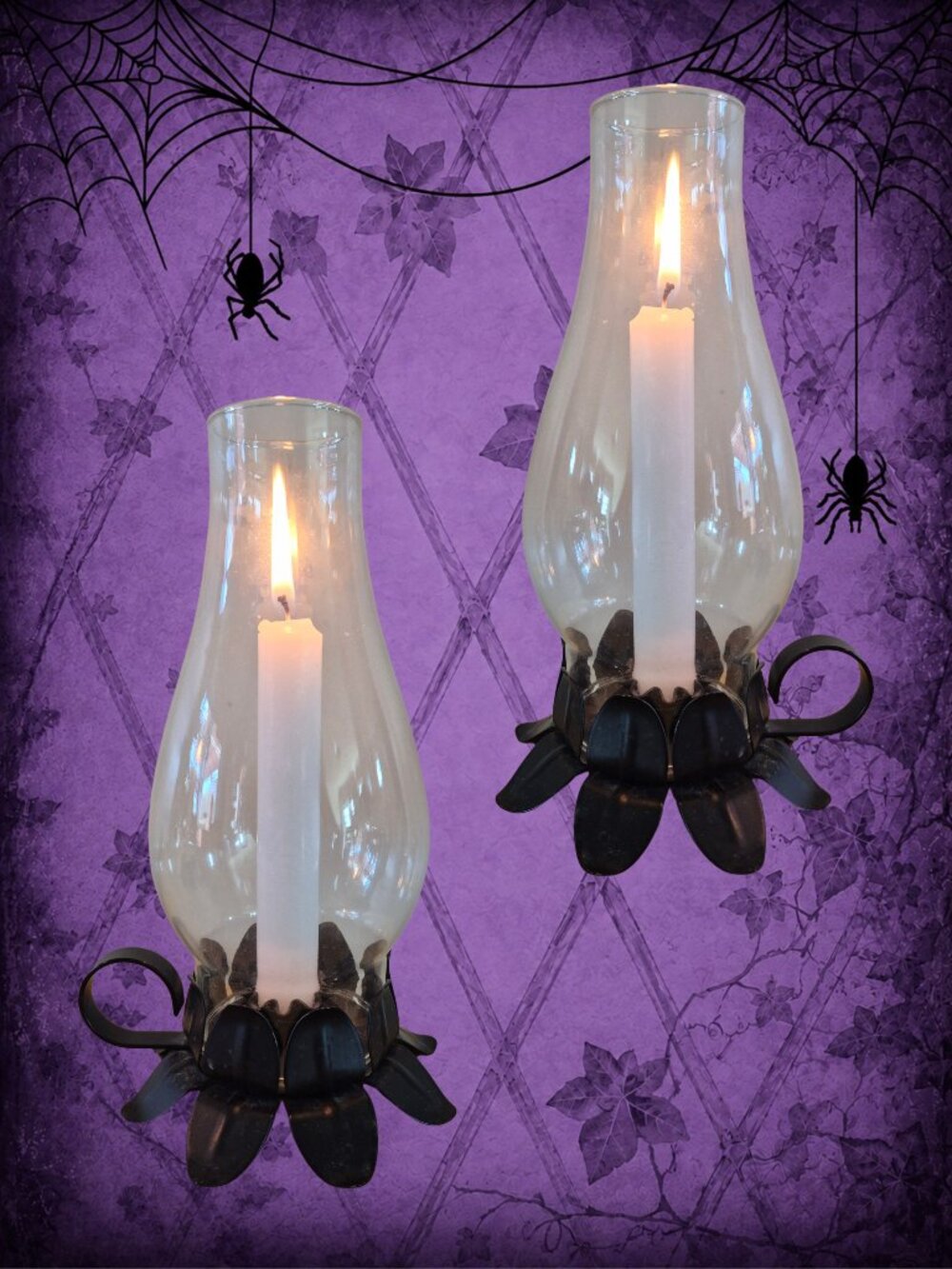 Beyond Midnight 🦉🧚‍♂️ Vintage Catelli Habitant Hurricane Candle Holders Gothic